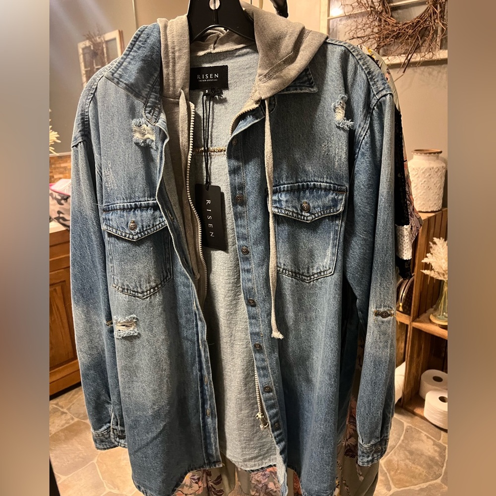 Risen Los Angeles Jean Jacket With Hood Size Small- Oversized NWT